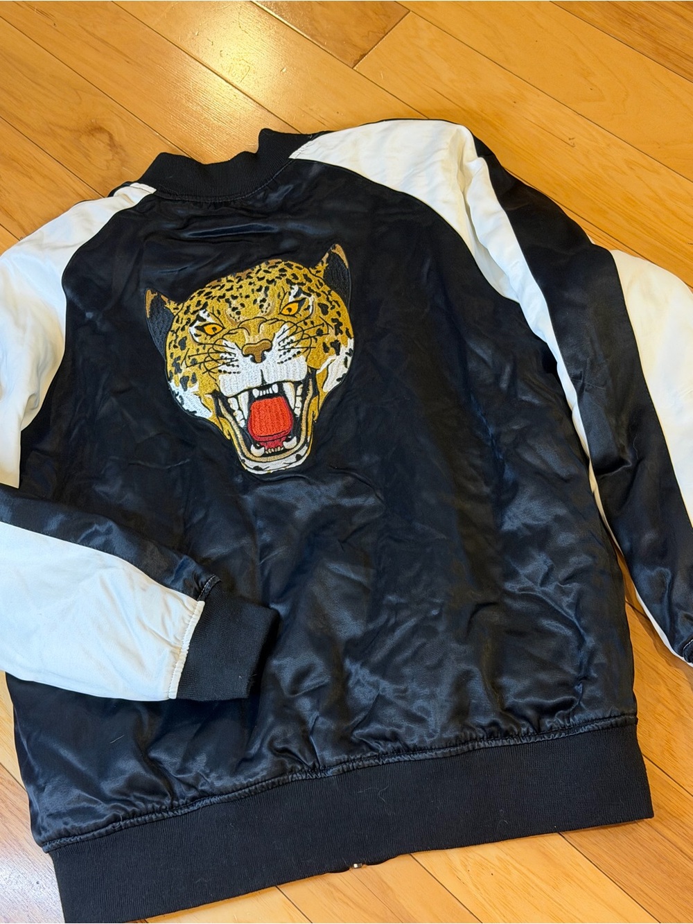 Kendall & Kylie Black and White Bomber Jacket with Embroidered Jaguar Patch
